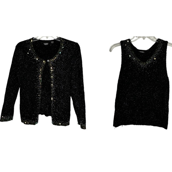 Vintage Christina Rotelli 2‎ Piece Metallic Black Sweater Set - Picture 1 of 10